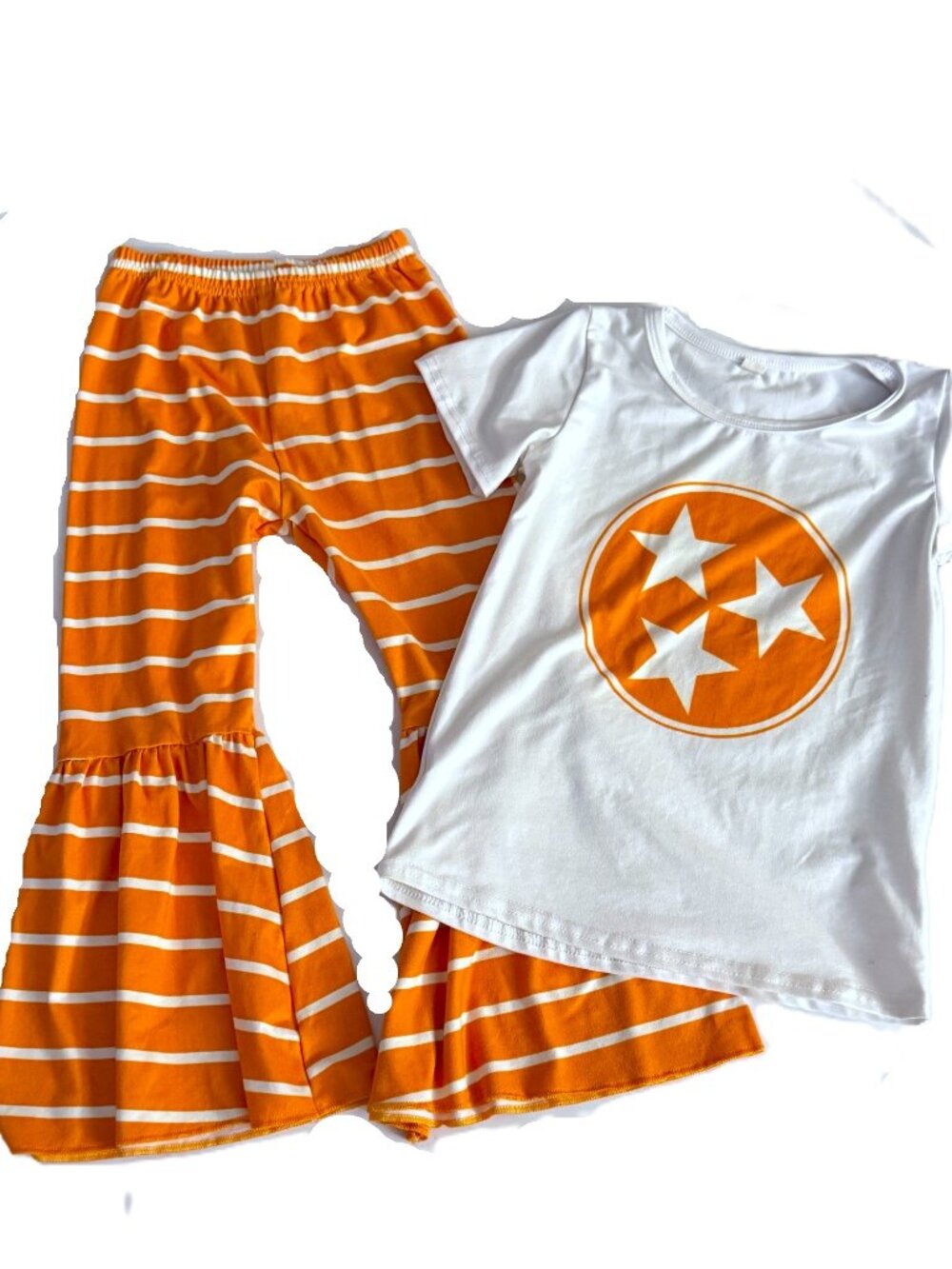 Girls 4T Tennessee Tri Star Outfit Orange Ruffle Bell Bottoms Game Day Set 4452
